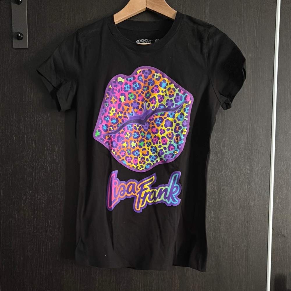 Lisa Frank size S Black Tee with Colorful Lips Graphic
